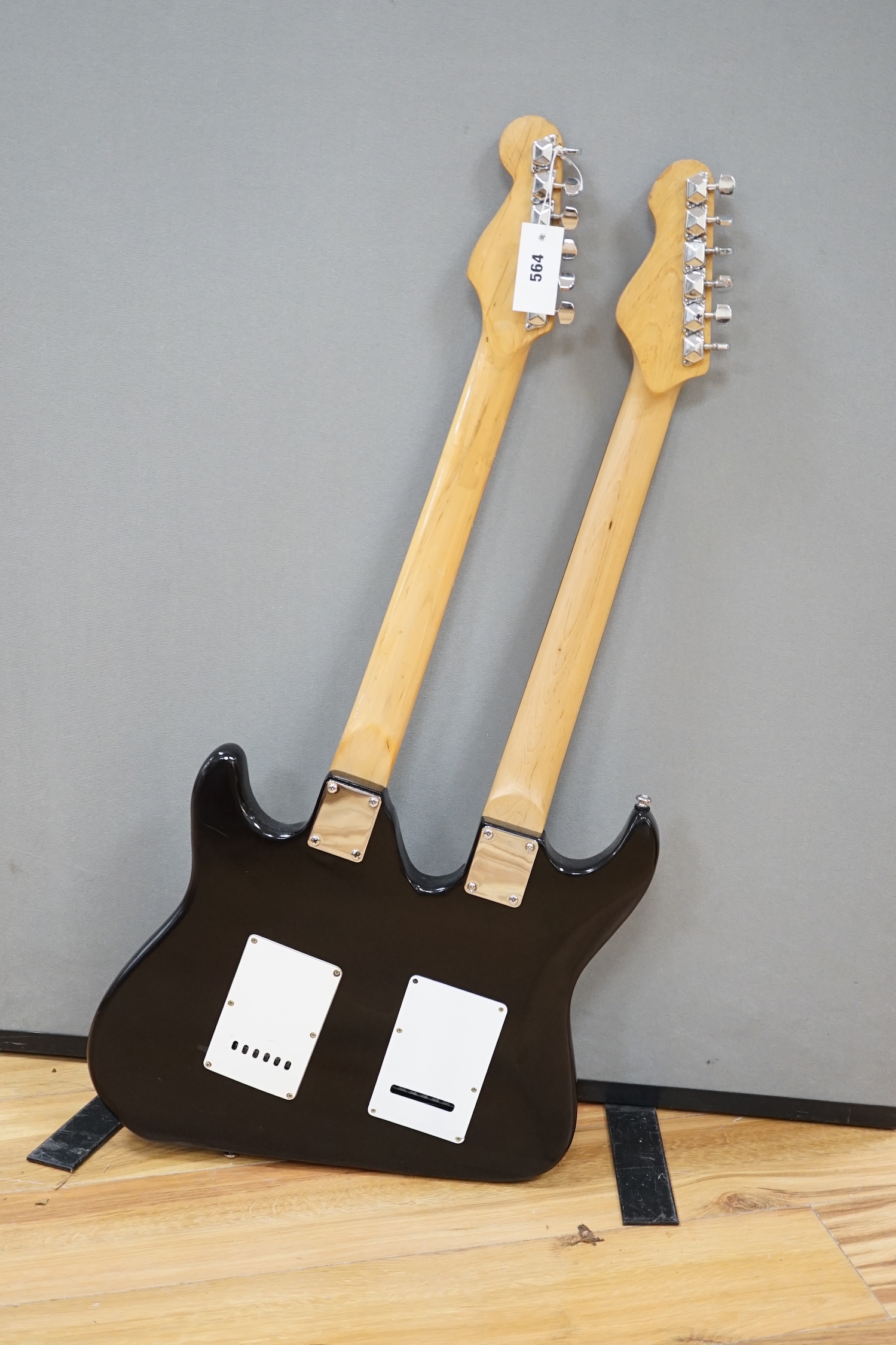 A Loto Negra custom design double neck (both 6 strings) electric guitar